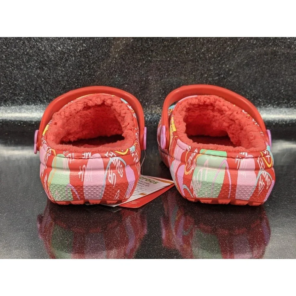 Crocs Classic Clog Fur Lined Sweethearts Red Pink Size J5 Women's Size 7 NIB